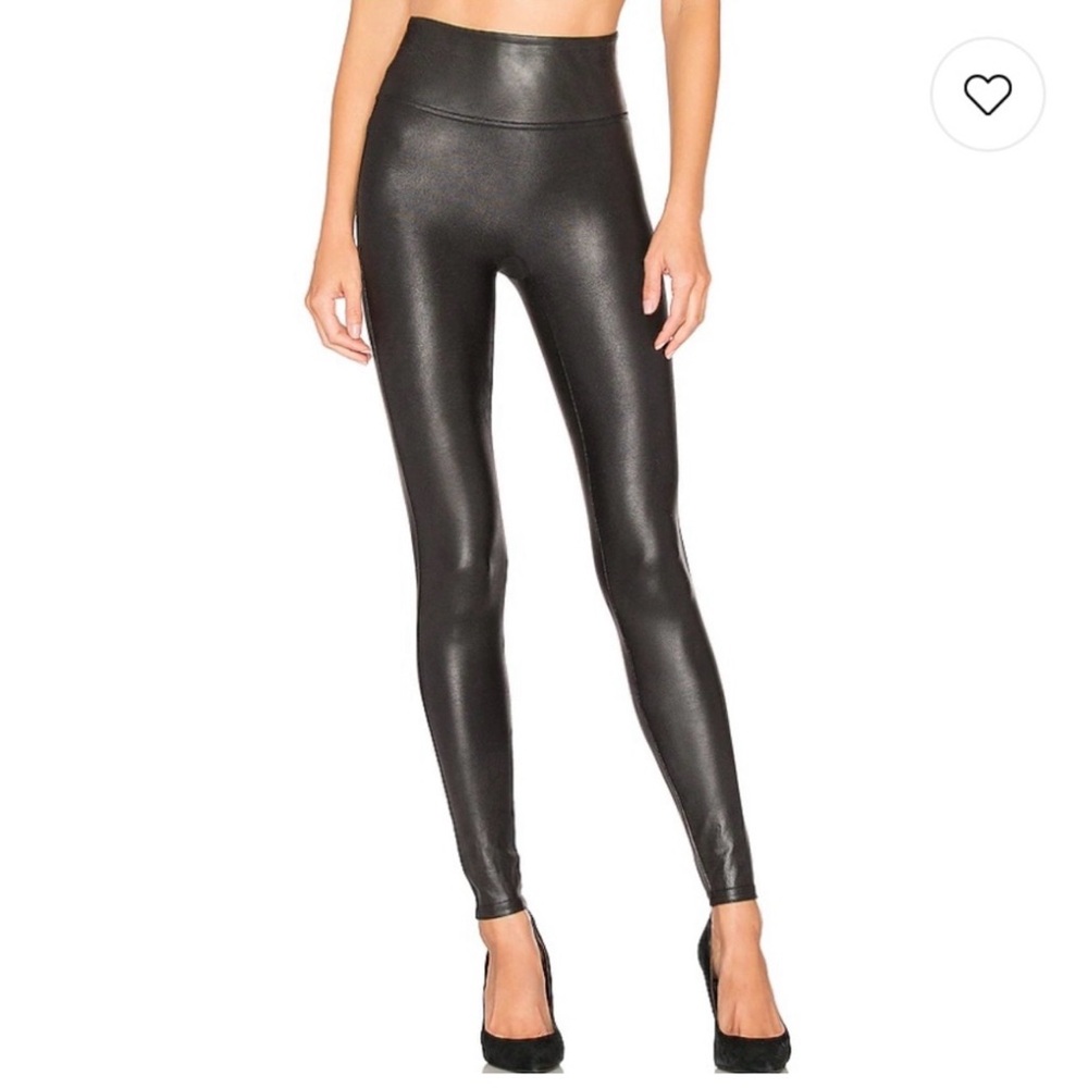 SPANX Black Faux Leather Leggings with Glossy Finish